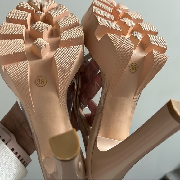 Beige Clear Peep Toe Heels Sandals NWOT - Picture 4 of 5